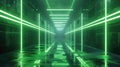Modern concrete tunnel background, perspective view of dark garage with lines of green neon light. Futuristic empty abstract Royalty Free Stock Photo