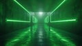 Modern concrete tunnel background, perspective view of dark garage and lines of green neon light. Futuristic empty grungy hallway Royalty Free Stock Photo