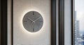 Modern concrete wall clock with minimalist design illuminated by subtle backlighting Royalty Free Stock Photo