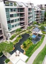 Modern condominium exterior & landscaping Royalty Free Stock Photo