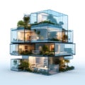 Modern condominium with glass front isolated on white created with Generative AI Royalty Free Stock Photo