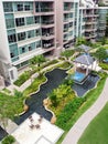 Modern condominiums garden landscaping Royalty Free Stock Photo
