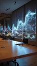 Modern Conference Room With Abstract Digital Data Visualization Displayed On Wall Royalty Free Stock Photo