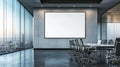 Modern Conference Room with City View and Empty Whiteboard Royalty Free Stock Photo