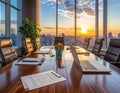 Modern Conference Room with City View at Sunset Royalty Free Stock Photo