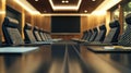 Modern conference room with empty chairs and a large table, ideal for meetings and presentations Royalty Free Stock Photo