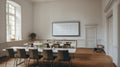 Modern conference room interior with white walls and wooden floor Royalty Free Stock Photo