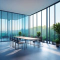 Modern Conference Room with Panoramic Windows and Greenery meeting room office Royalty Free Stock Photo