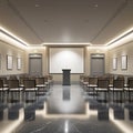 Modern conference room with podium and blank projection screen auditorium empty Royalty Free Stock Photo