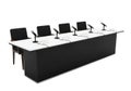 Modern conference room setup with rectangular table and six chairs with microphones Royalty Free Stock Photo