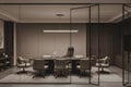 Modern conference room with sleek table and glass partitions Royalty Free Stock Photo