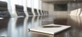 The modern conference table with a notebook and pen ready for discussion. AI generated image Royalty Free Stock Photo