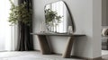 Modern Console Table with Irregular Shaped Mirror - Interior Design Inspiration Royalty Free Stock Photo