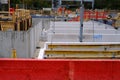 Modern construction site with a ground floor and aerated block partitions, creation of new house, concept, housing construction Royalty Free Stock Photo