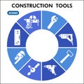 Modern construction tools Infographic design template. Building inphographic visualization with eight steps circle