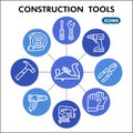 Modern construction tools Infographic design template. Building inphographic visualization with nine steps circle design