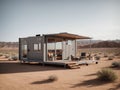 Modern Container Living: 3D Illustration of a Small House in a Desert Landscape