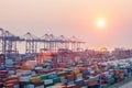 Modern container terminal at dusk Royalty Free Stock Photo