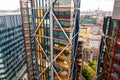 Modern contemporary architecture lifestyle example on riverside of Thames river in London. Big showcase windows of high level