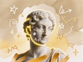Modern, contemporary art collage featuring a classical statue with golden highlights, abstract lines Royalty Free Stock Photo