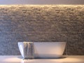 Modern contemporary bathroom with nature stone wall 3d render Royalty Free Stock Photo