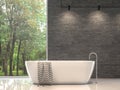 Modern contemporary bathroom with nature stone wall 3d render Royalty Free Stock Photo