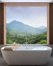 Modern contemporary bathroom with nature view 3d render Royalty Free Stock Photo