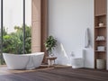 Modern contemporary bathroom with tropical style garden view 3d render Royalty Free Stock Photo