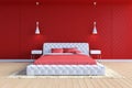 Modern contemporary bedroom interior in red and white color Royalty Free Stock Photo