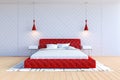 Modern contemporary bedroom interior in white and red color Royalty Free Stock Photo