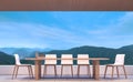 Modern contemporary dining room with mountain view 3d rendering image. Royalty Free Stock Photo
