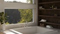 Modern contemporary home bathroom with modern built bathtub near the window Royalty Free Stock Photo