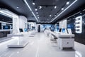 Modern Contemporary Interior of Consumer Electronics Store with a Sleek Design and a Futuristic Vibe. Generative AI