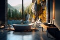 Modern contemporary loft-style bathroom with tropical-style nature view Royalty Free Stock Photo