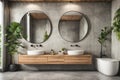 Modern contemporary loft style bathroom with tropical style nature view Royalty Free Stock Photo