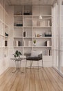 Modern contemporary reading room or library interior design with modern white built-in bookshelves Royalty Free Stock Photo