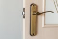 Modern, contemporary satin wooden door metal handle close-up det Royalty Free Stock Photo