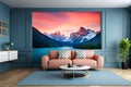 Modern contemporary simple minimalist modern cozy, comfortable, colorful artistic and elegant living room for house and apartment Royalty Free Stock Photo