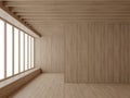 Modern contemporary style empty room interior with all wooden material 3d render Royalty Free Stock Photo