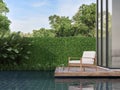 Modern contemporary terrace on the swimming pool 3d render