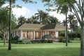 Modern contemporary tropical style house exterior 3d render Royalty Free Stock Photo