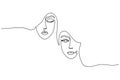 Modern continuous art with women`s faces for poster, card, leaflet, print etc