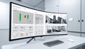 Modern Control Room with Data Dashboard on Curved Monitor Royalty Free Stock Photo