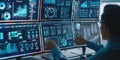 The modern control room features hightech screens for data visualization and analysis AIG62 Royalty Free Stock Photo