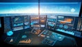 Futuristic Control Room with Multiple Monitors and Data Displays Royalty Free Stock Photo