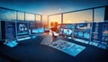 Modern Control Room with Multiple Computer Monitors Royalty Free Stock Photo