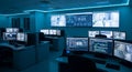 Modern Control Room with Multiple Monitors and Surveillance Footage Royalty Free Stock Photo
