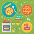 Modern cooking love flat concept. Kitchen tools and cooking food infographics design, web elements, poster banners.