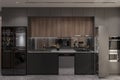 Modern Cooking Space interior with Stylish Utensils, Fridge and Focused Lighting