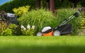 Cordless Battery Powered Grass Mower in the Garden